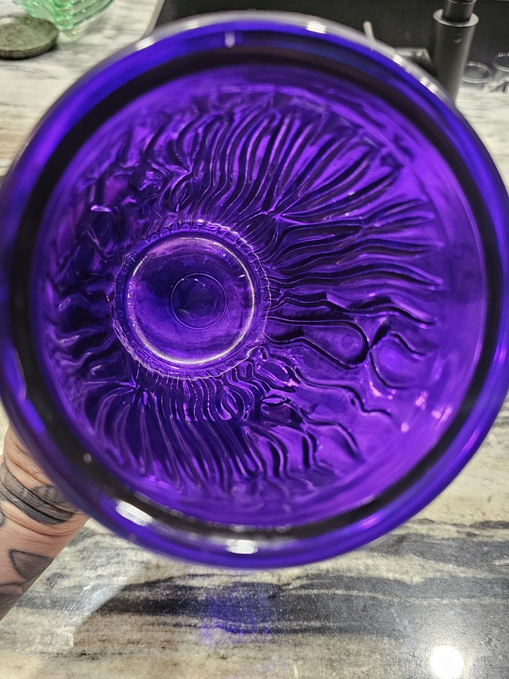Textured Purple Glass Vase Tree Bark - Picture 4 of 6